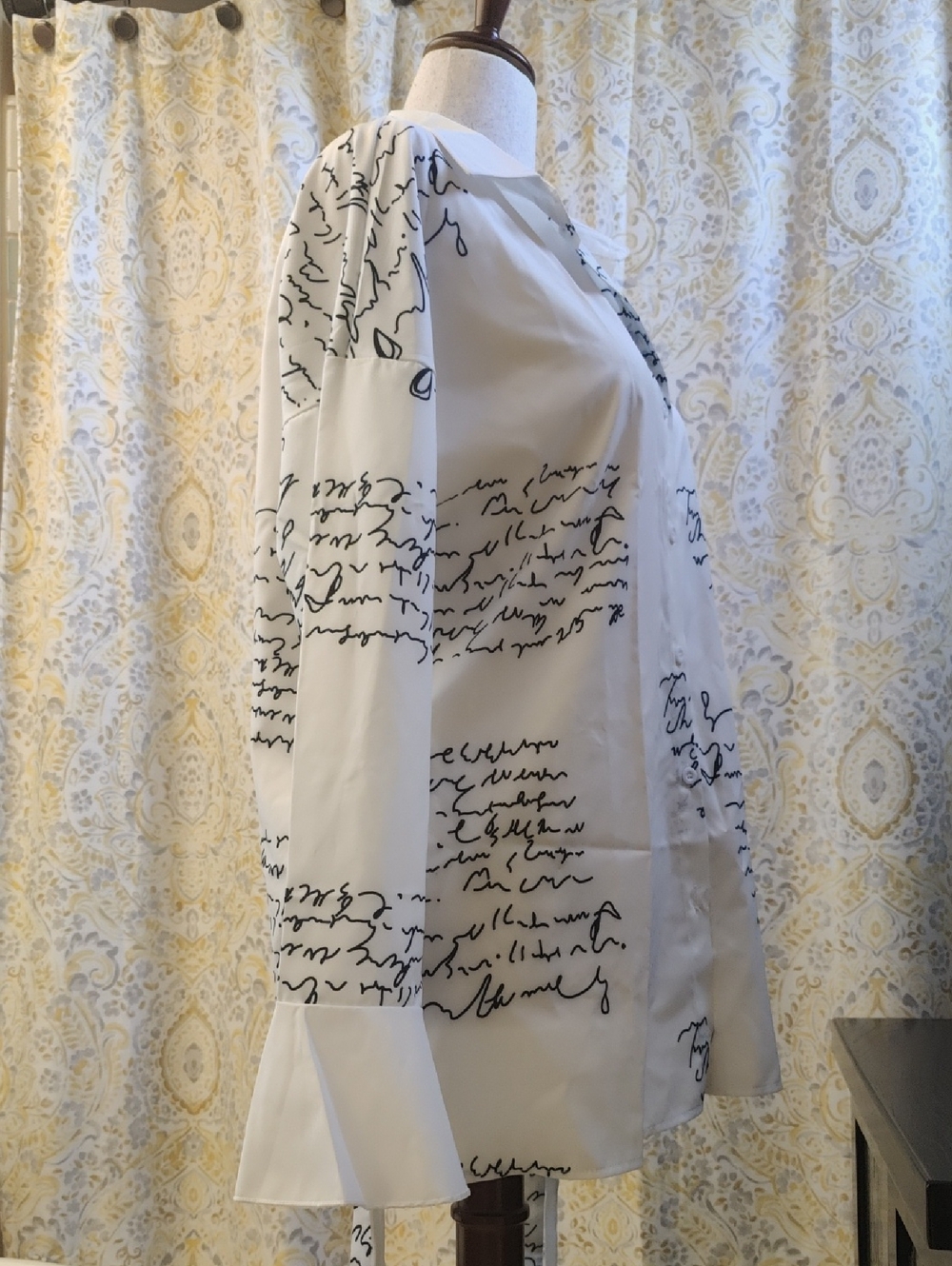Womens White Script Print Button-Down Shirt - Picture 3 of 5